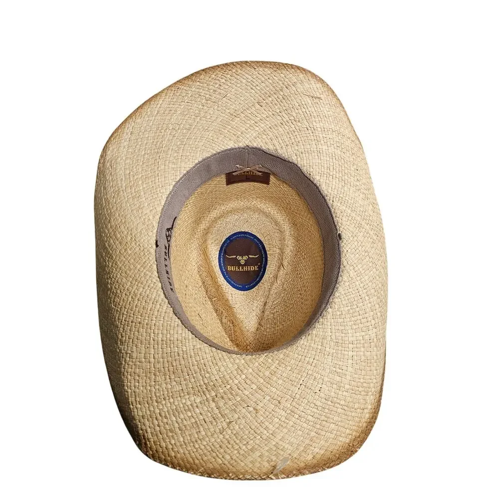 Bullhide Dundee Shapeable Straw Cowboy Hat Sz L Leather Band Barrel Bead Western